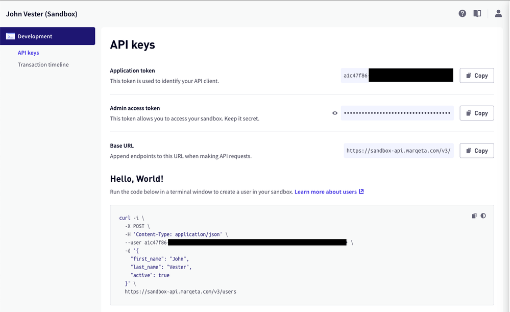 DevelopmentDashboard Marqeta
