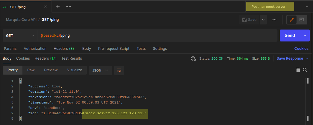 GET ping mock server Marqeta