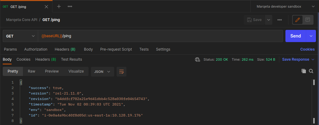 GET ping request Marqeta