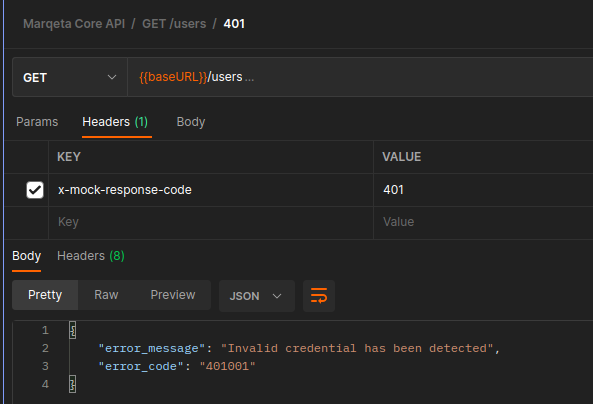 401 response Marqeta