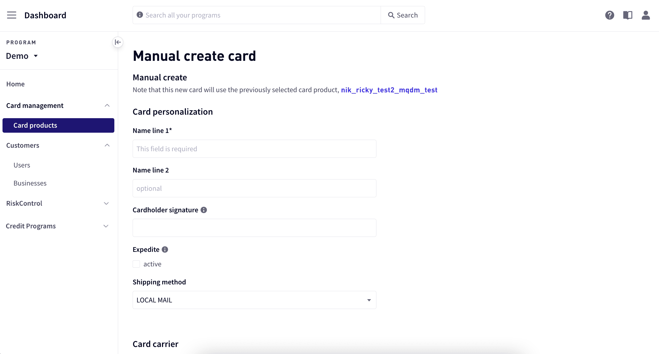 Create card