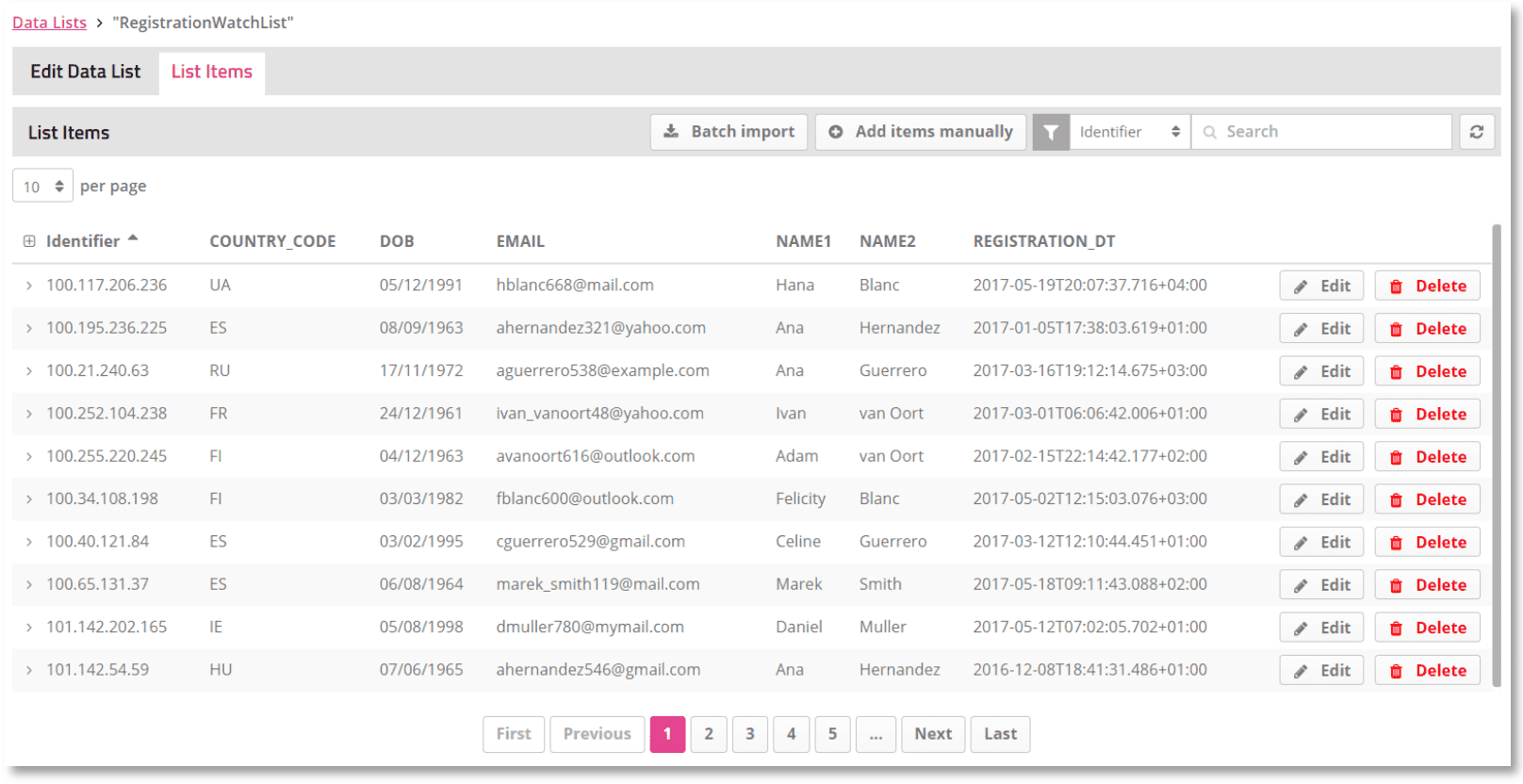 Search a data list